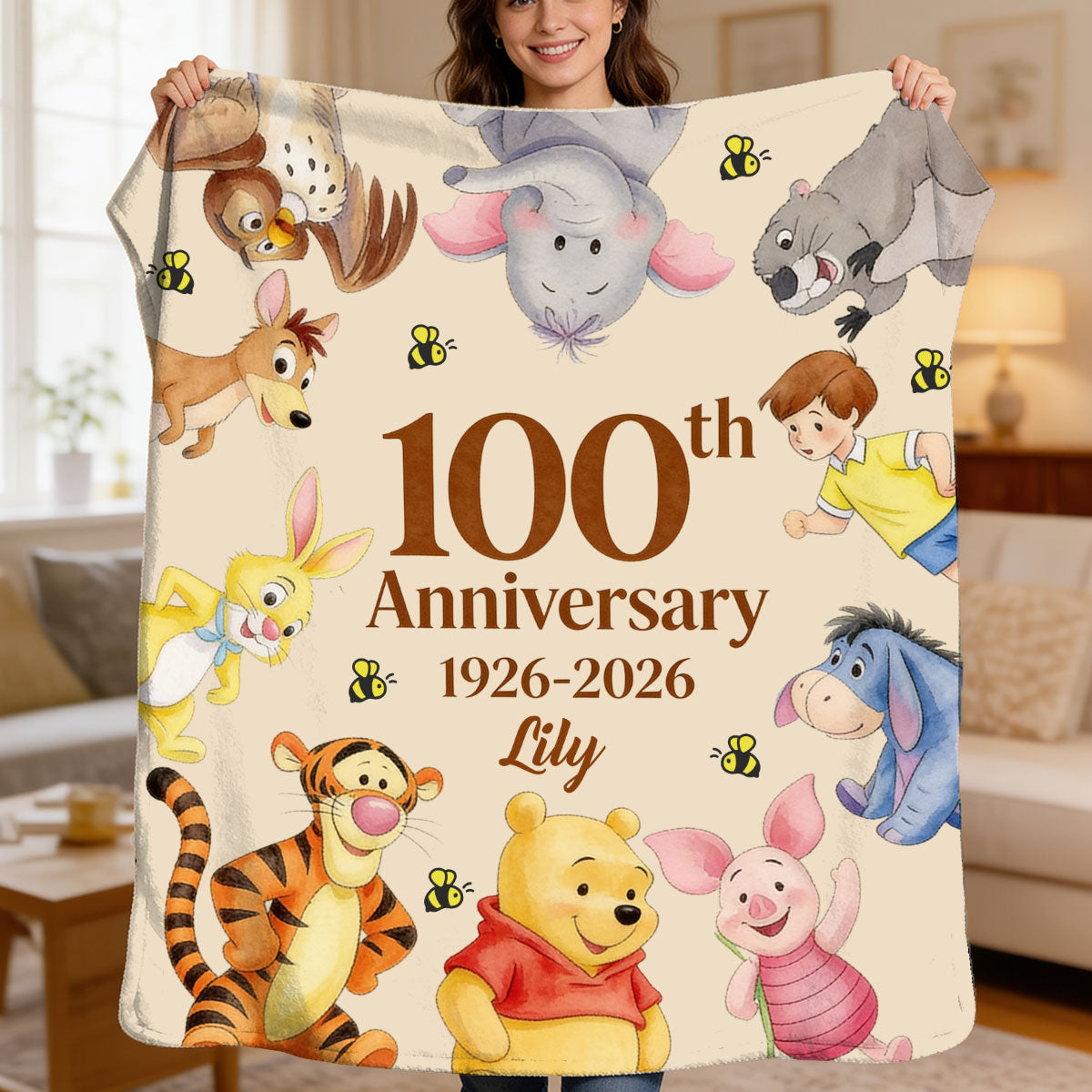 Personalized 100th Anniversary Yellow Bear Blanket Gift Blanket GradoCreations