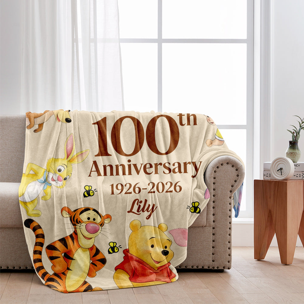 Personalized 100th Anniversary Yellow Bear Blanket Gift Blanket GradoCreations