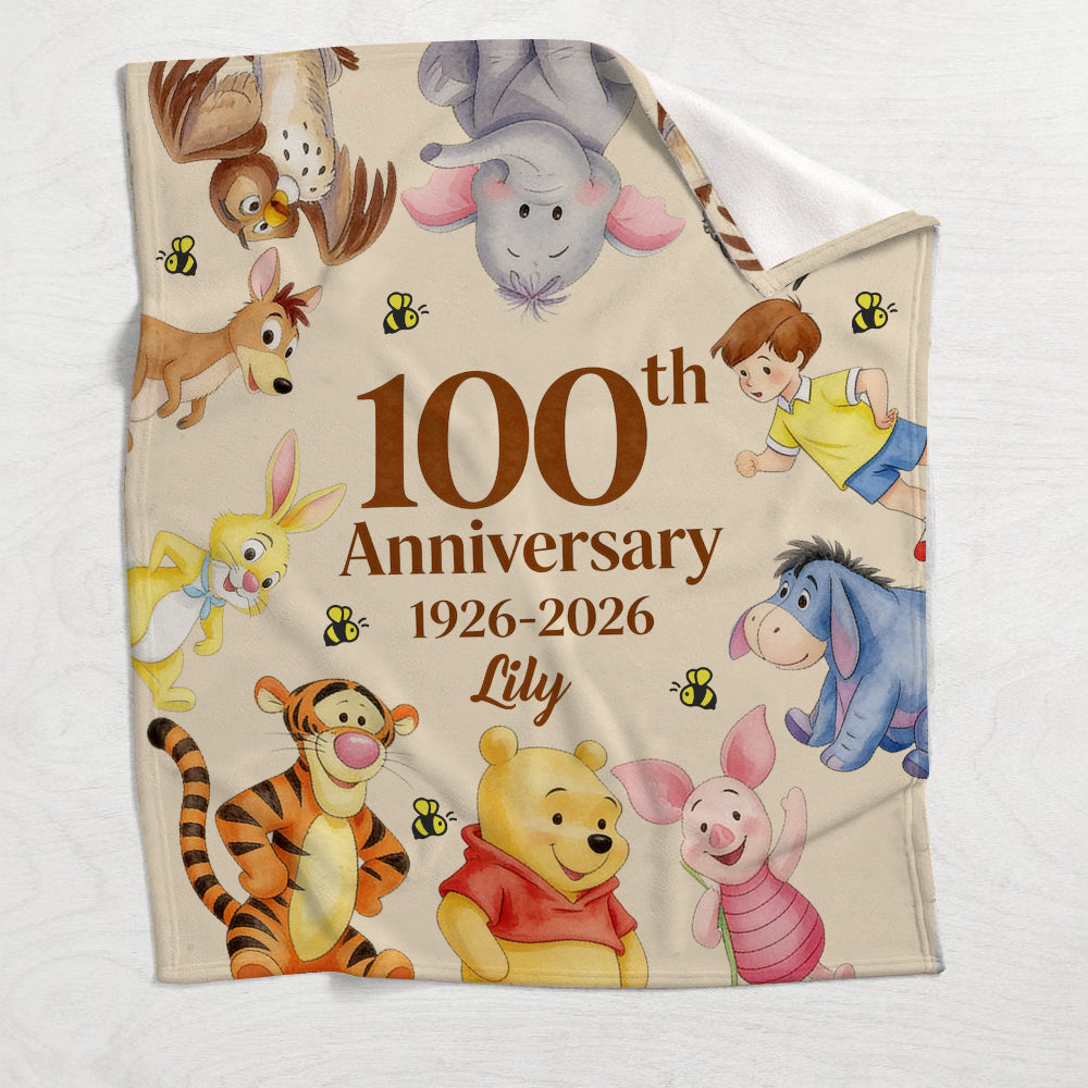 Personalized 100th Anniversary Yellow Bear Blanket Gift Blanket GradoCreations