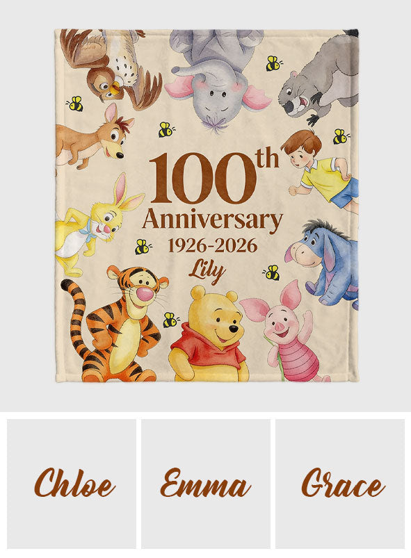 Personalized 100th Anniversary Yellow Bear Blanket Gift Blanket GradoCreations