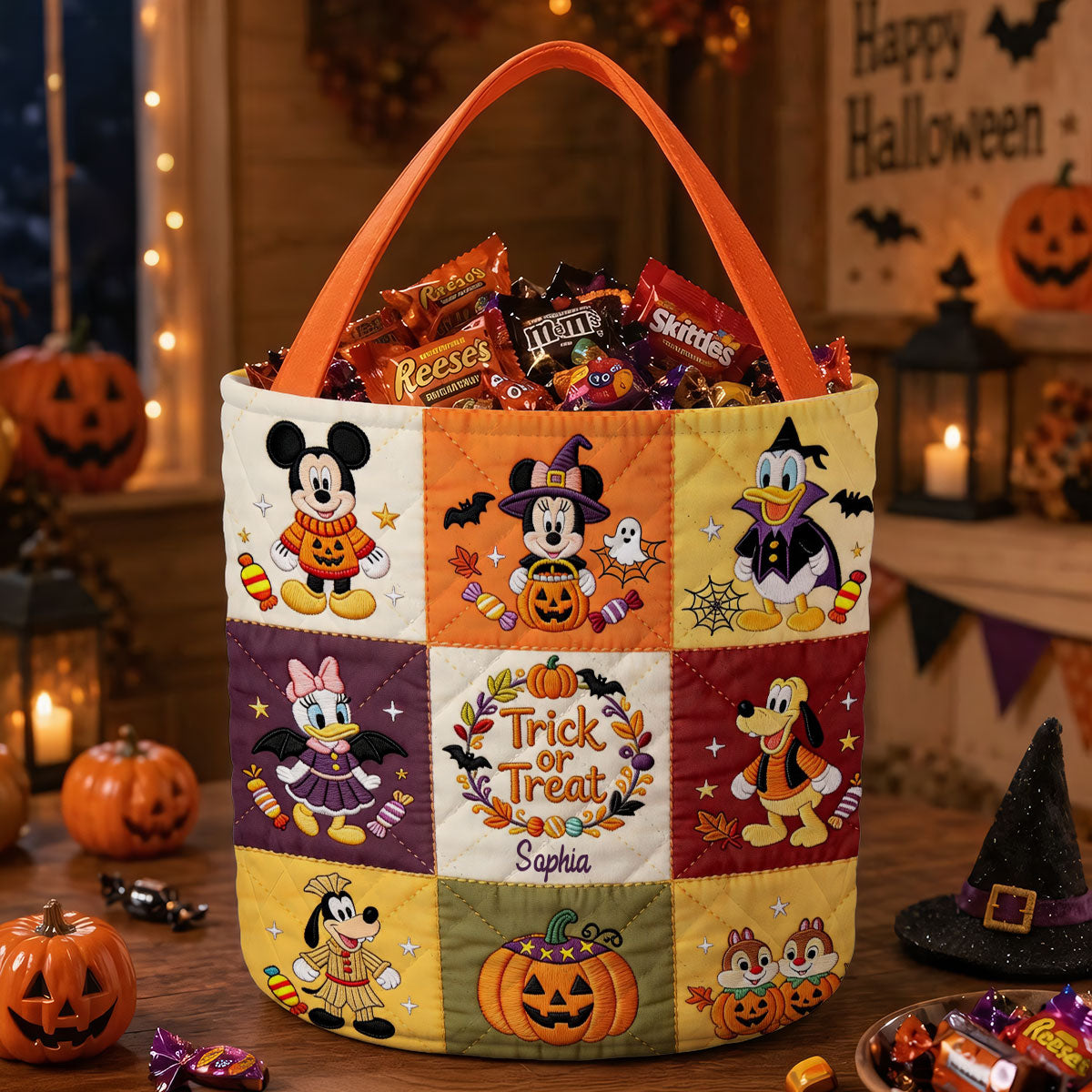 Personalized Halloween Canvas Bucket Bag for Kids | Custom Trick or Treat Bag Canvas Bucket Bag GradoCreations