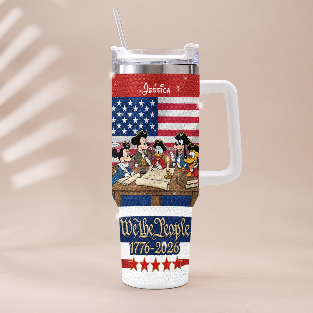 Personalized Rhinestone Tumbler with Handle for Mom or Dad, 40oz Unique Gift Rhinestone Tumbler With Handle GradoCreations