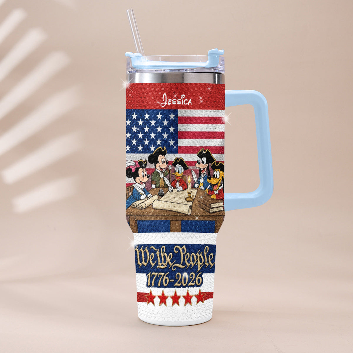 Personalized Rhinestone Tumbler with Handle for Mom or Dad, 40oz Unique Gift Rhinestone Tumbler With Handle GradoCreations