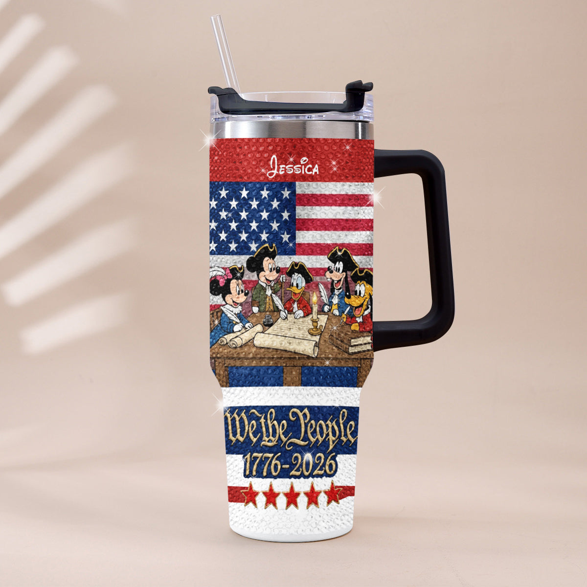 Personalized Rhinestone Tumbler with Handle for Mom or Dad, 40oz Unique Gift Rhinestone Tumbler With Handle GradoCreations