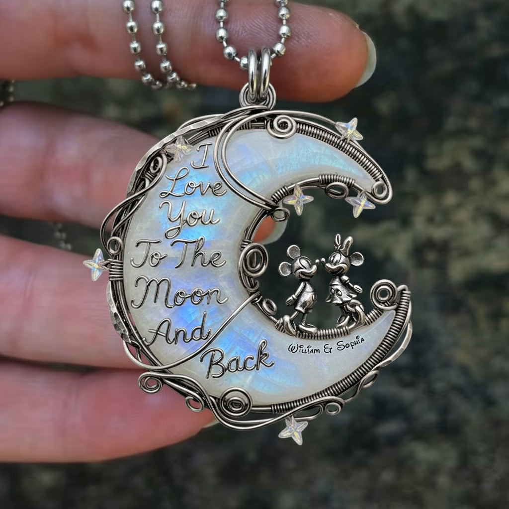 Personalized Moonstone Mouse Couple Necklace Custom Pendant Gift Shaped Acrylic Pendant Necklace GradoCreations