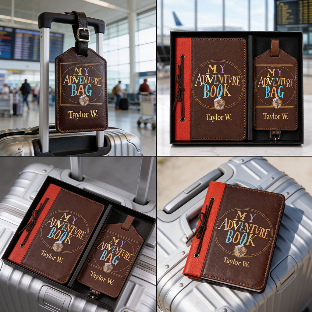 Personalized Up Movie Theme Passport Holder & Luggage Tag Set for Couples Passport Holder & Luggage Tag Set GradoCreations