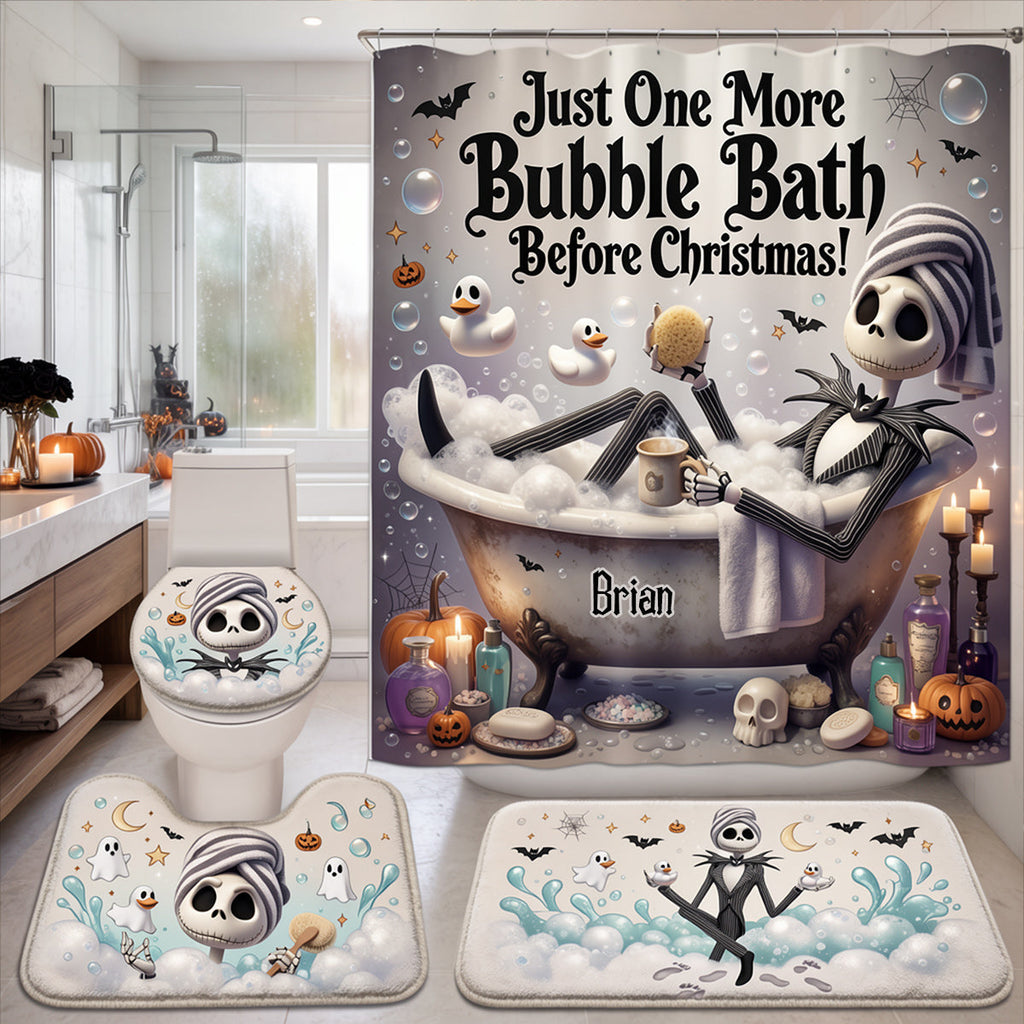 Personalized Nightmare Before Christmas Bathroom Curtain & Mats Set Bathroom Curtain & Mats Set GradoCreations