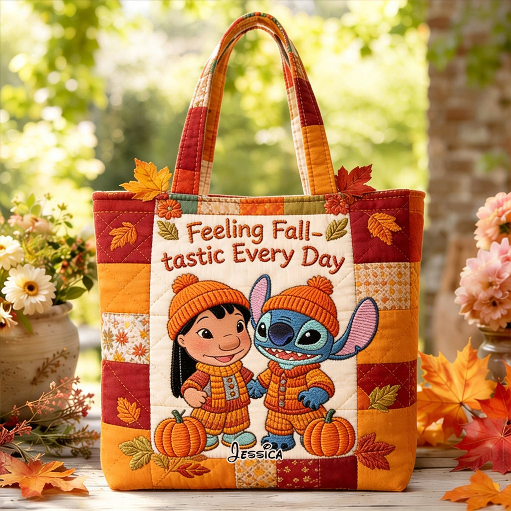 Personalized Autumn Vibes Quilted Tote Bag for Kids & Family Quilted Tote Bag GradoCreations