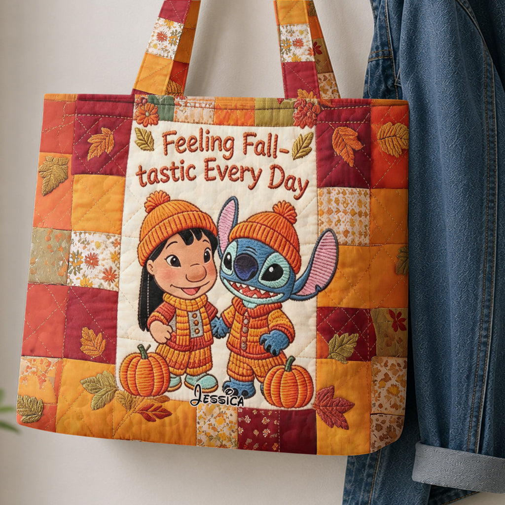 Personalized Autumn Vibes Quilted Tote Bag for Kids & Family Quilted Tote Bag GradoCreations