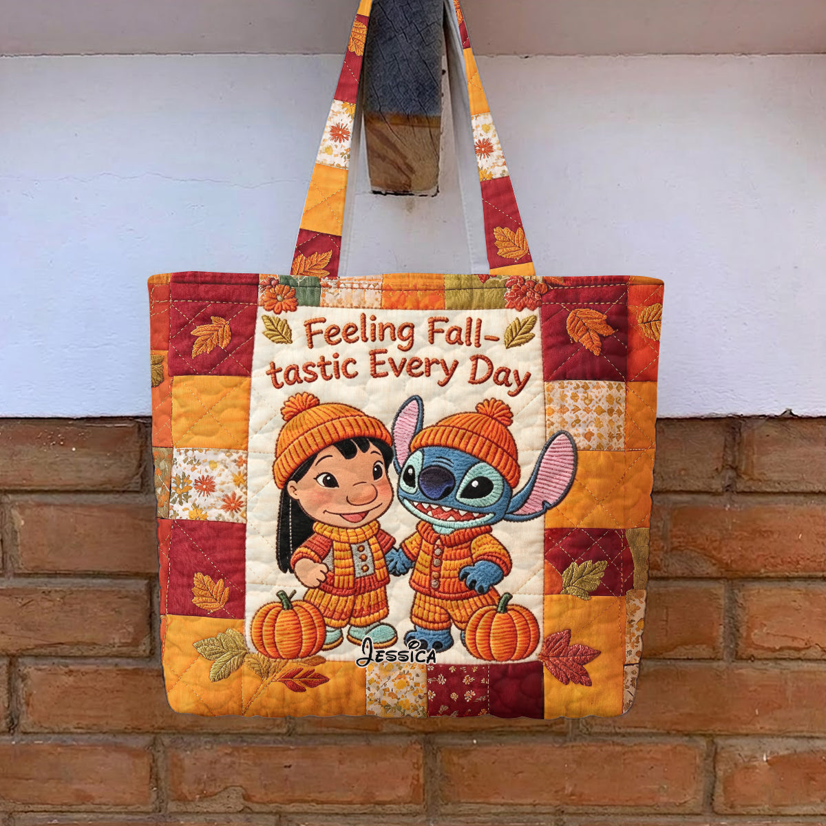 Personalized Autumn Vibes Quilted Tote Bag for Kids & Family Quilted Tote Bag GradoCreations