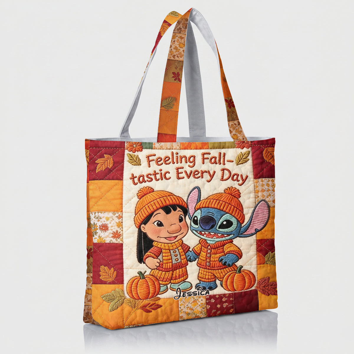 Personalized Autumn Vibes Quilted Tote Bag for Kids & Family Quilted Tote Bag GradoCreations