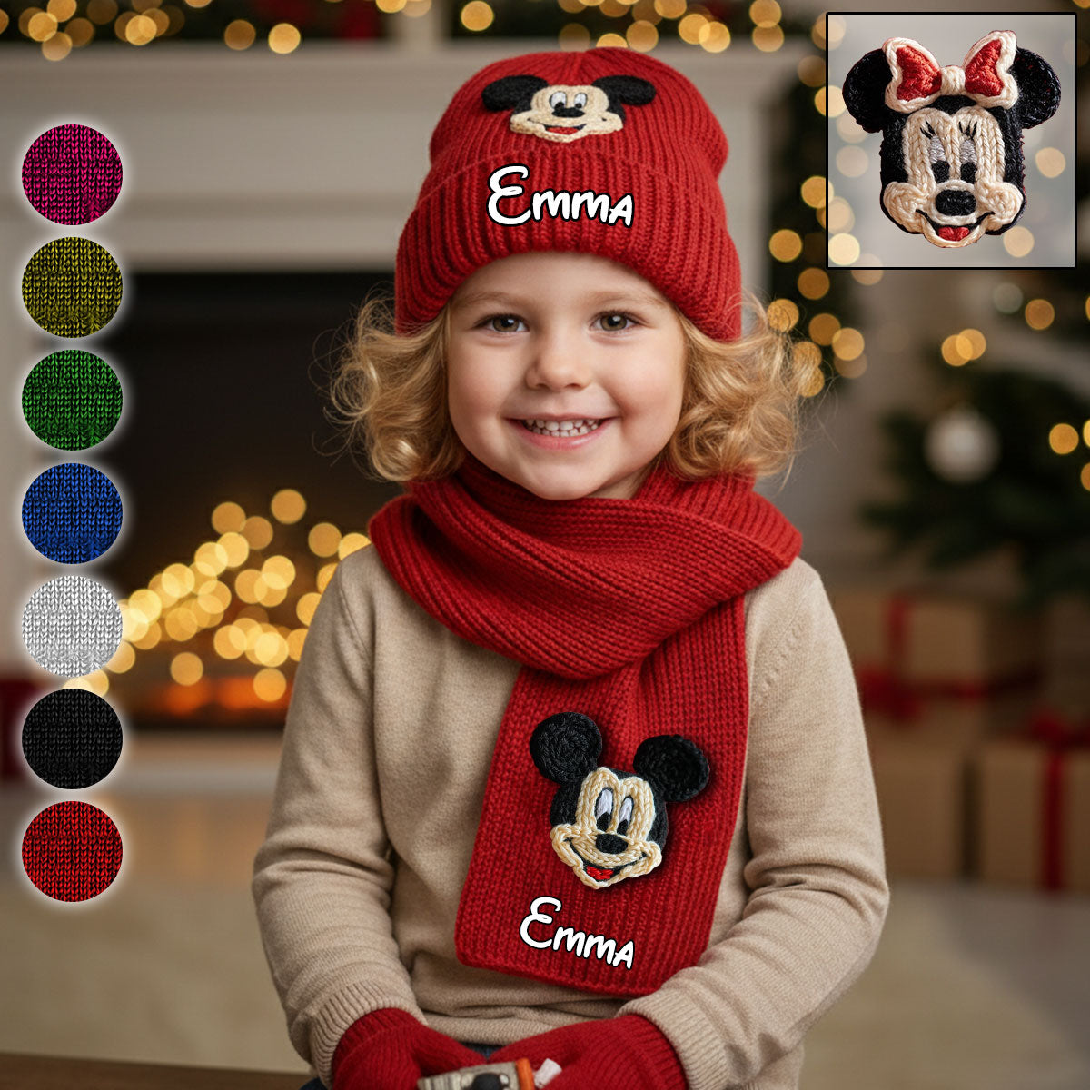Personalized 3D Mouse Beanie Hat for Kids Custom Name Gift Knitted Beanie Hat and Scarf Set GradoCreations
