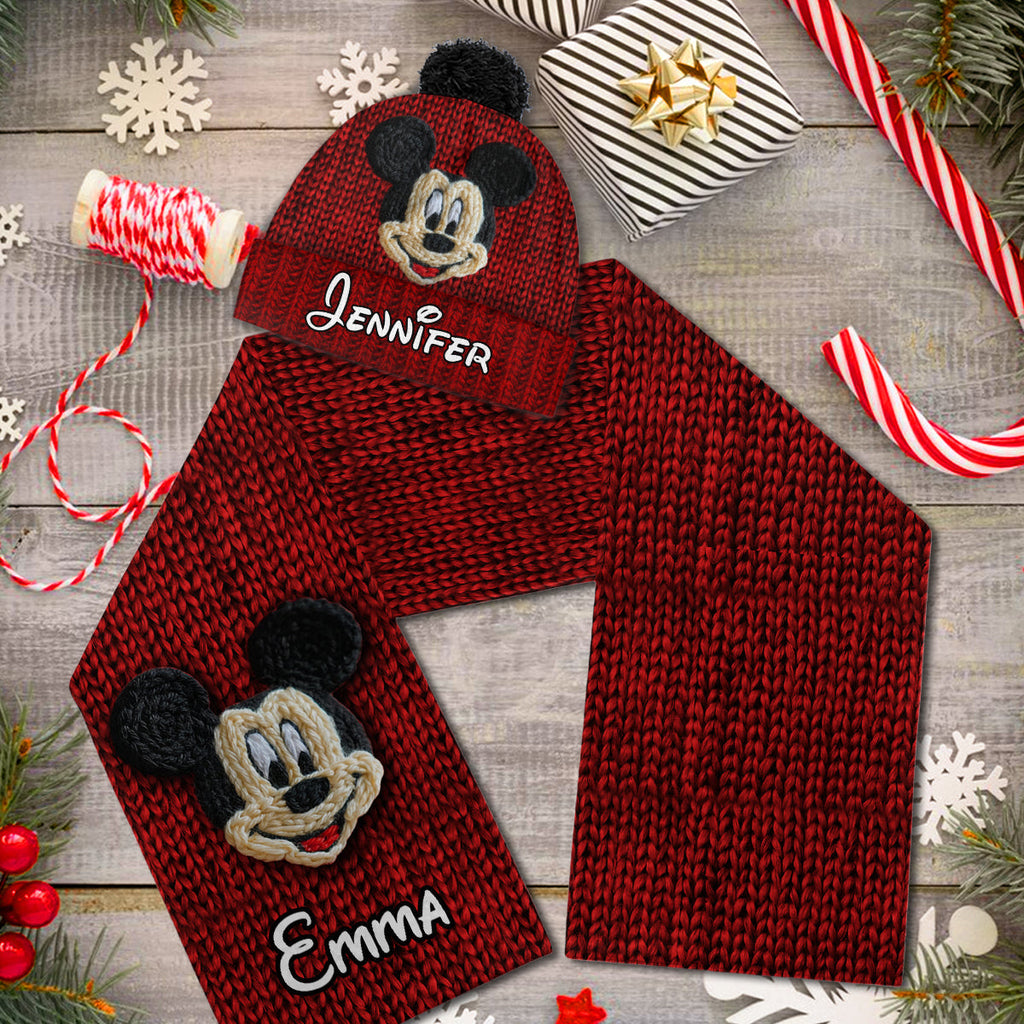 Personalized 3D Mouse Beanie Hat for Kids Custom Name Gift Knitted Beanie Hat and Scarf Set GradoCreations