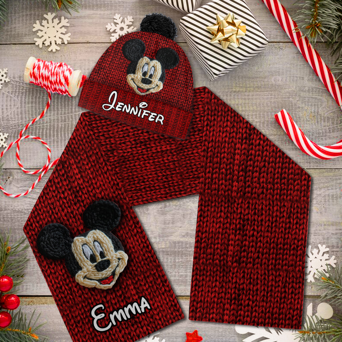 Personalized 3D Mouse Beanie Hat for Kids Custom Name Gift Knitted Beanie Hat and Scarf Set GradoCreations