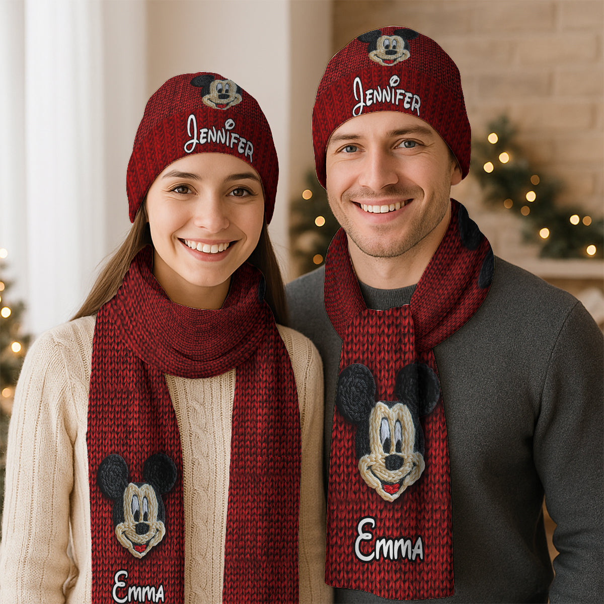 Personalized 3D Mouse Beanie Hat for Kids Custom Name Gift Knitted Beanie Hat and Scarf Set GradoCreations