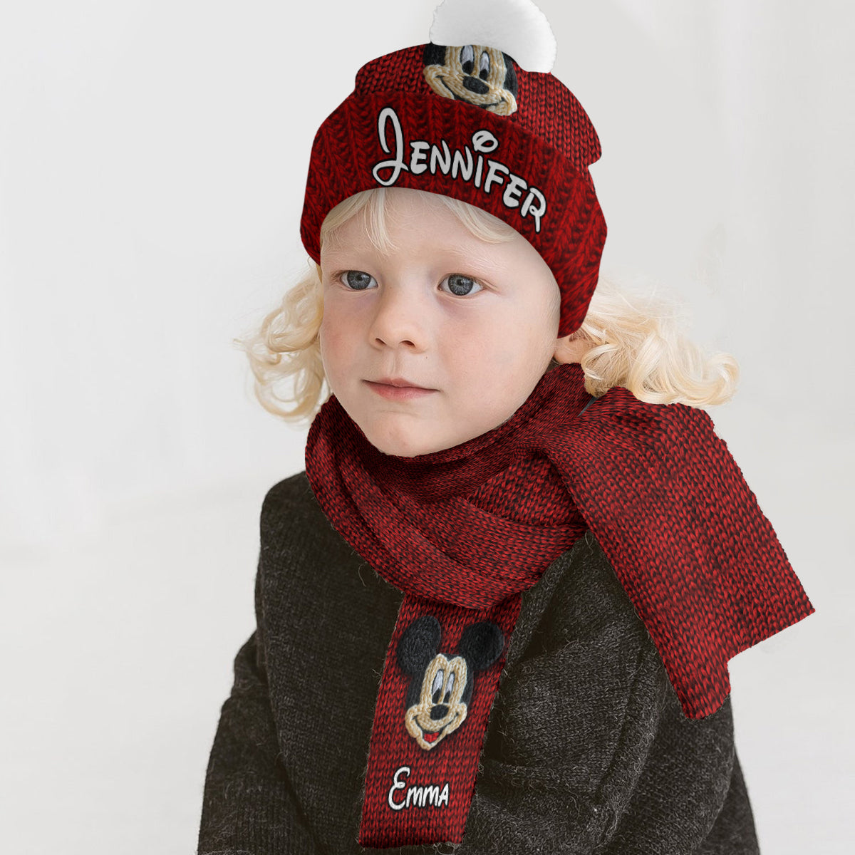 Personalized 3D Mouse Beanie Hat for Kids Custom Name Gift Knitted Beanie Hat and Scarf Set GradoCreations