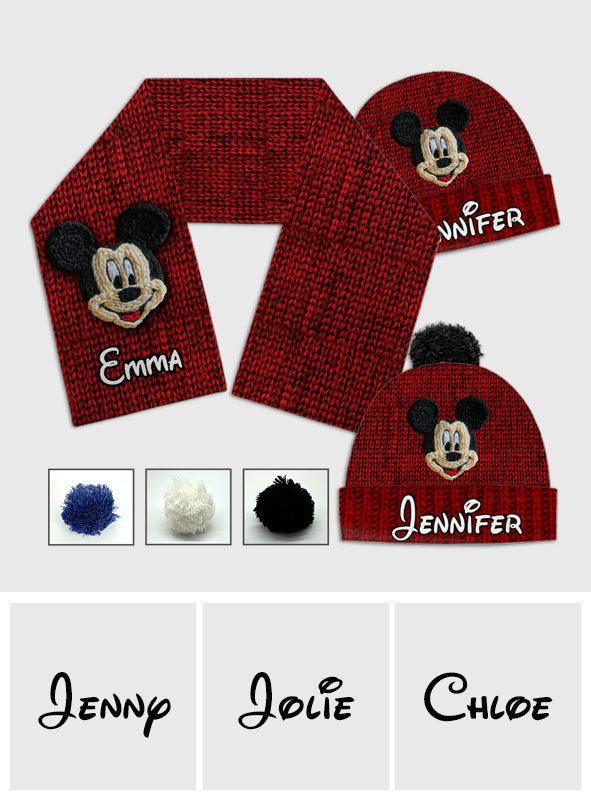 Personalized 3D Mouse Beanie Hat for Kids Custom Name Gift Knitted Beanie Hat and Scarf Set GradoCreations