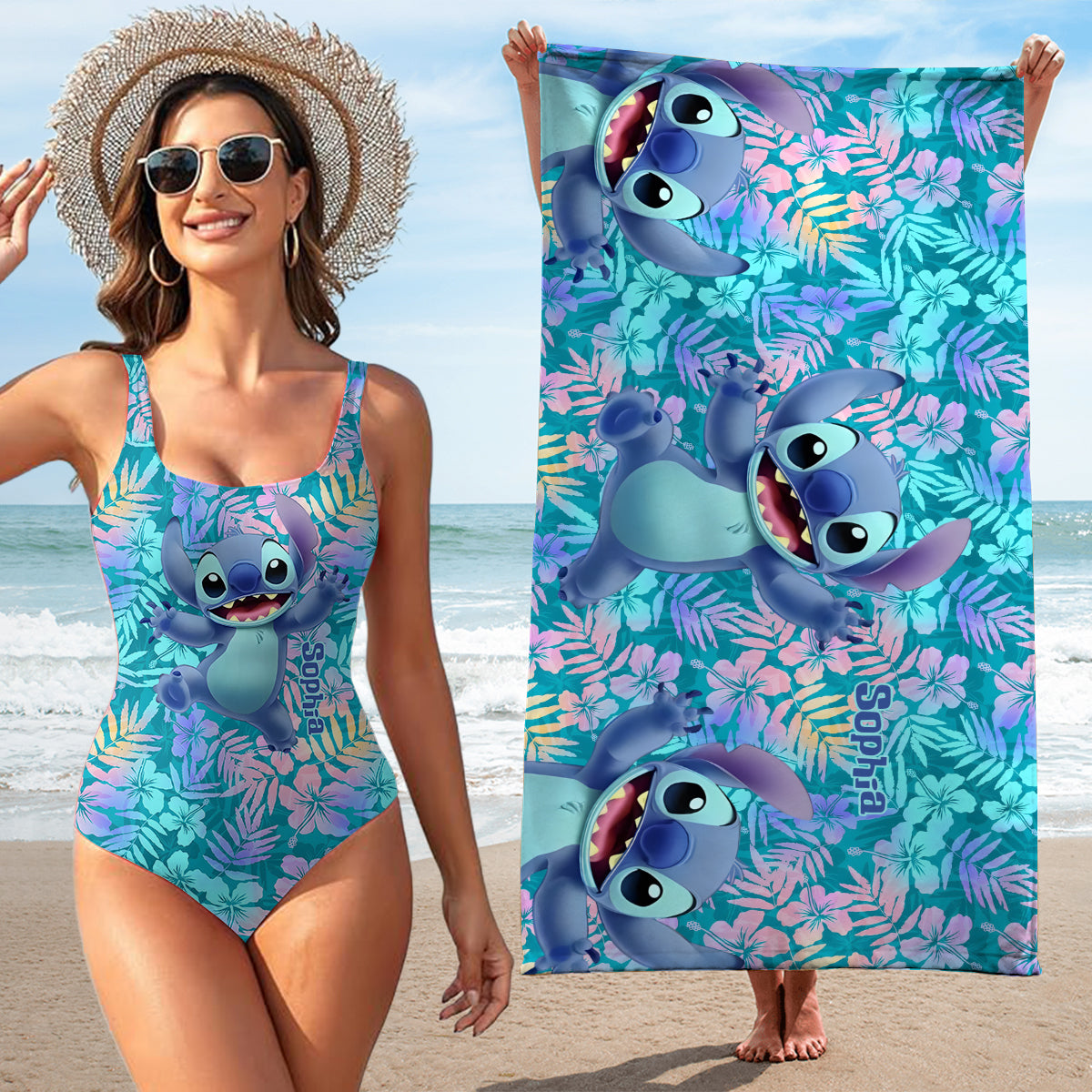 Personalized Women's Swimwear & Quick-Dry Beach Towel Set Women Swimming Bodysuit & Beach Towel GradoCreations