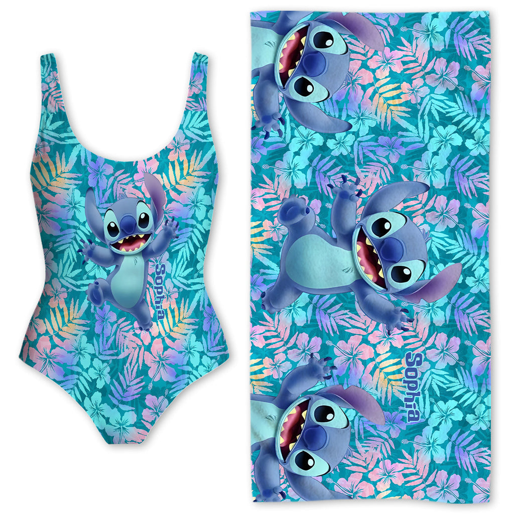 Personalized Women's Swimwear & Quick-Dry Beach Towel Set Women Swimming Bodysuit & Beach Towel GradoCreations