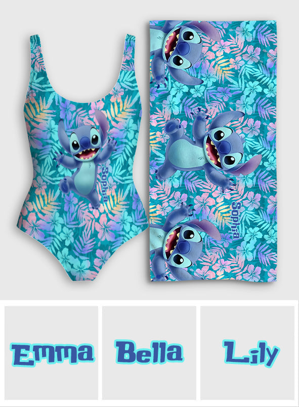 Personalized Women's Swimwear & Quick-Dry Beach Towel Set Women Swimming Bodysuit & Beach Towel GradoCreations