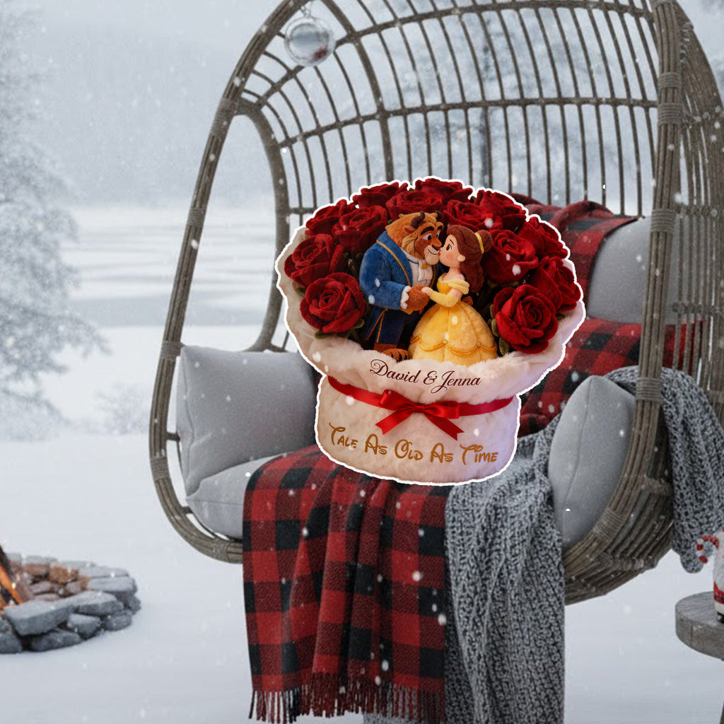 Personalized Faux Fur Shaped Pillow Beauty and the Beast Gift for Couples Faux Fur Shaped Pillow GradoCreations