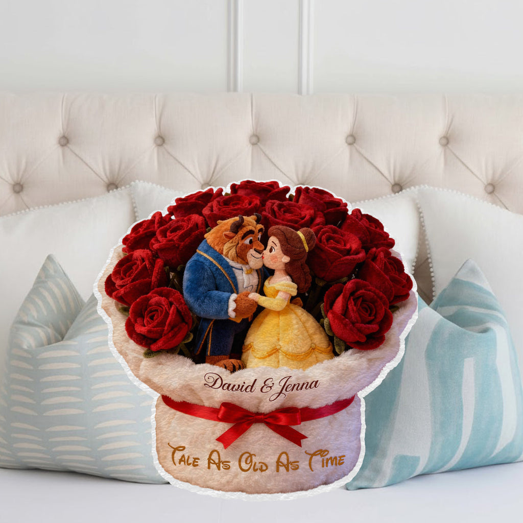 Personalized Faux Fur Shaped Pillow Beauty and the Beast Gift for Couples Faux Fur Shaped Pillow GradoCreations