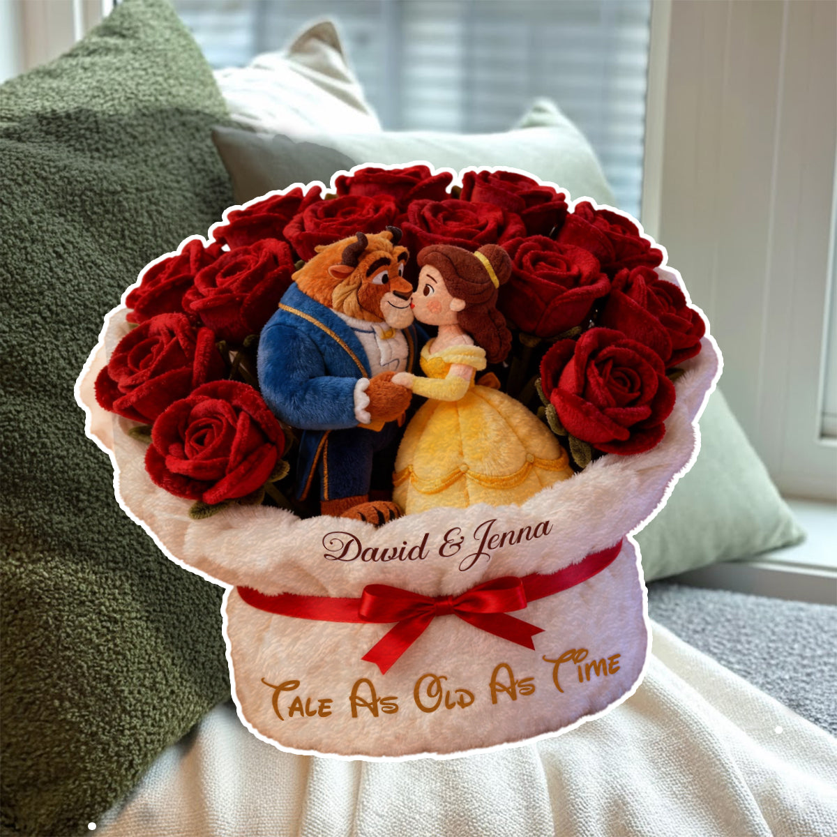 Personalized Faux Fur Shaped Pillow Beauty and the Beast Gift for Couples Faux Fur Shaped Pillow GradoCreations