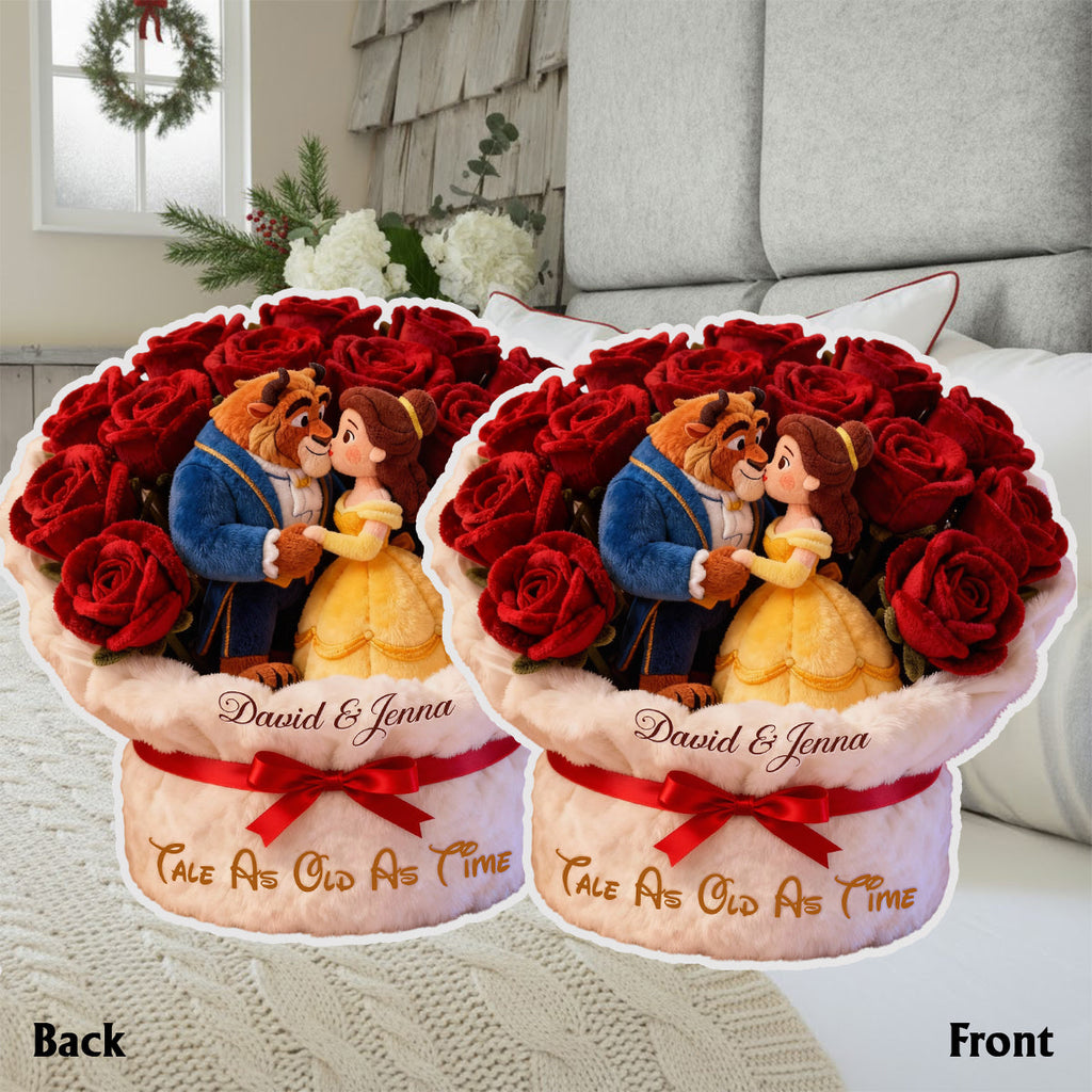 Personalized Faux Fur Shaped Pillow Beauty and the Beast Gift for Couples Faux Fur Shaped Pillow GradoCreations