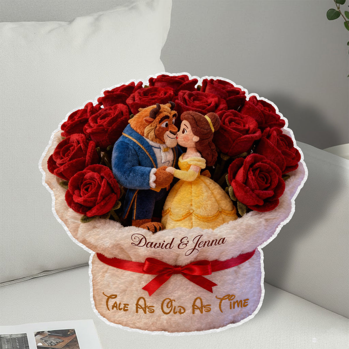 Personalized Faux Fur Shaped Pillow Beauty and the Beast Gift for Couples Faux Fur Shaped Pillow GradoCreations