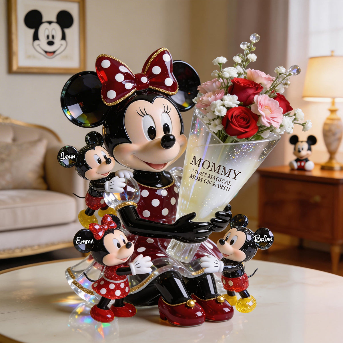 Personalized Acrylic Pot with Cute Cartoon Mouse Design for Mom Acrylic Pot GradoCreations