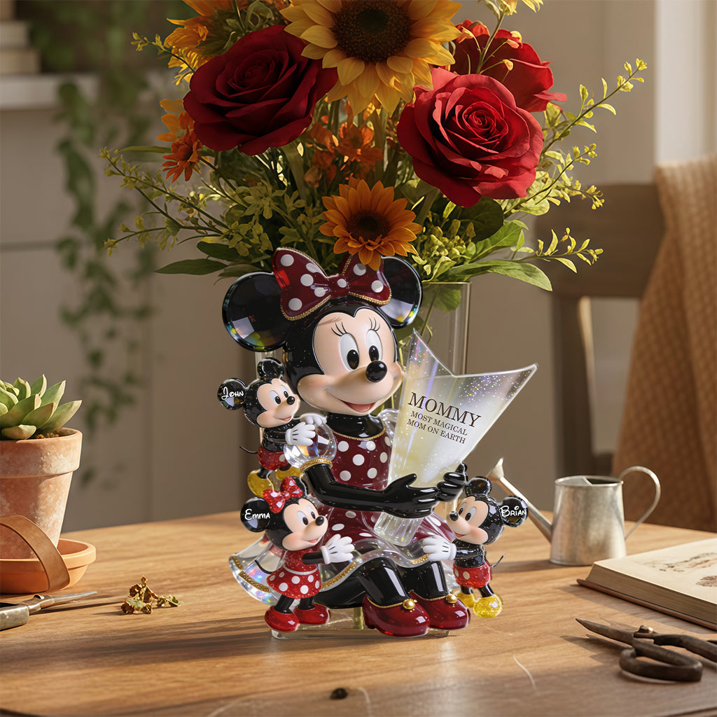 Personalized Acrylic Pot with Cute Cartoon Mouse Design for Mom Acrylic Pot GradoCreations