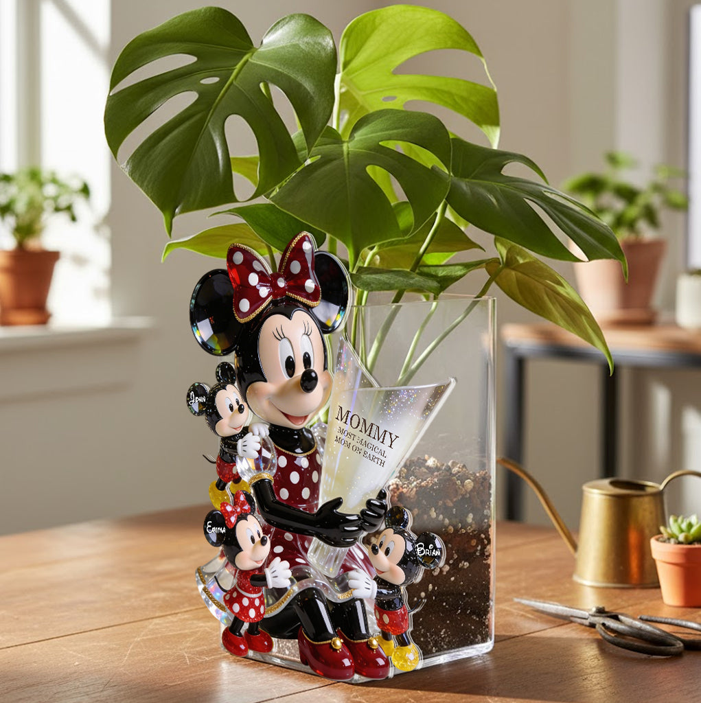 Personalized Acrylic Pot with Cute Cartoon Mouse Design for Mom Acrylic Pot GradoCreations