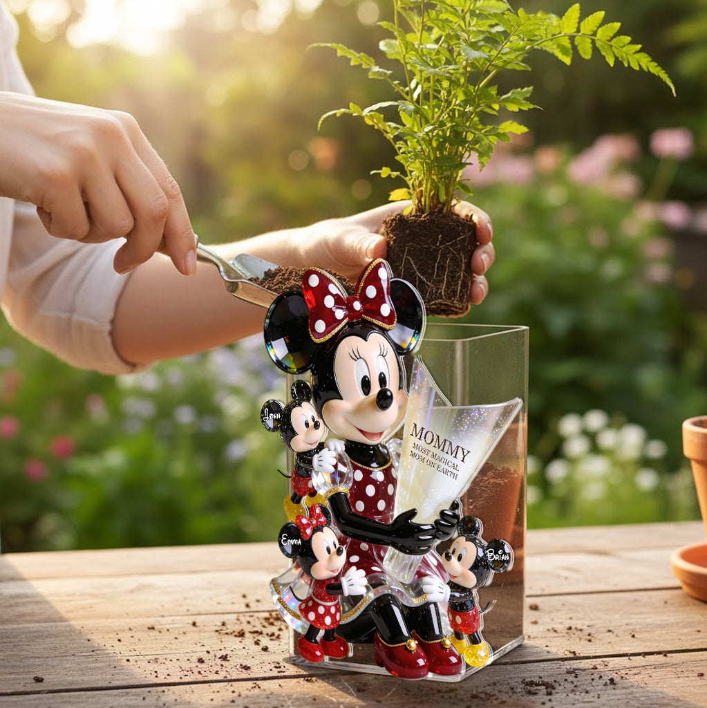 Personalized Acrylic Pot with Cute Cartoon Mouse Design for Mom Acrylic Pot GradoCreations
