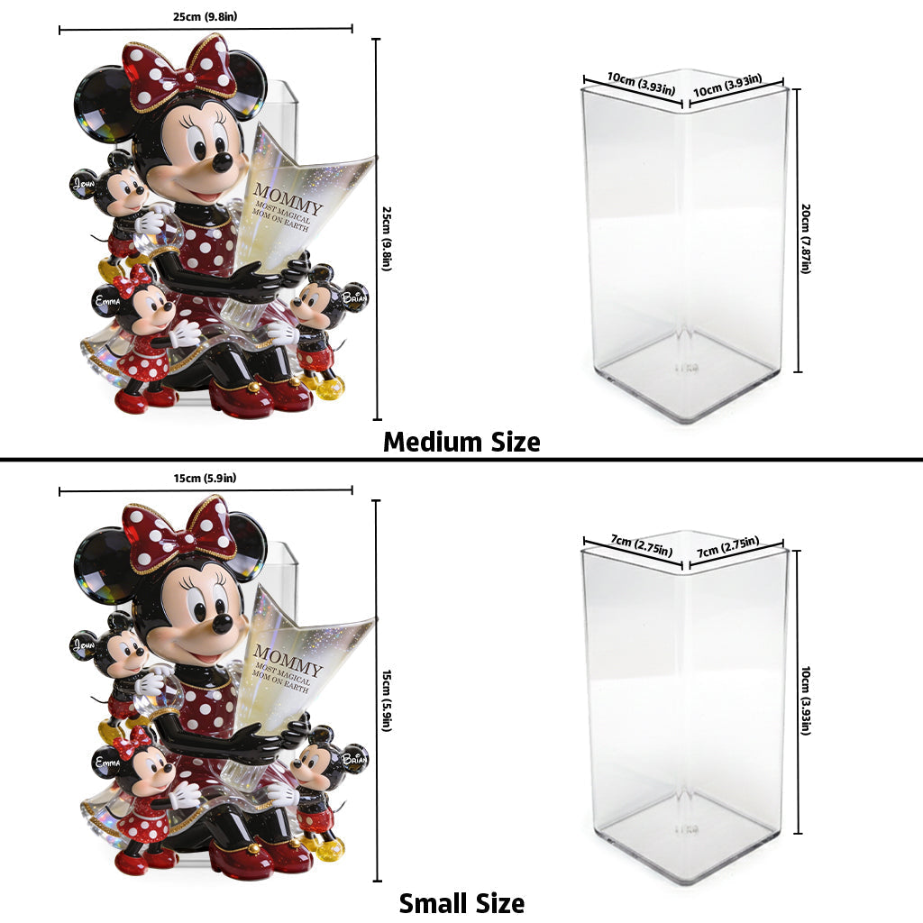 Personalized Acrylic Pot with Cute Cartoon Mouse Design for Mom Acrylic Pot GradoCreations