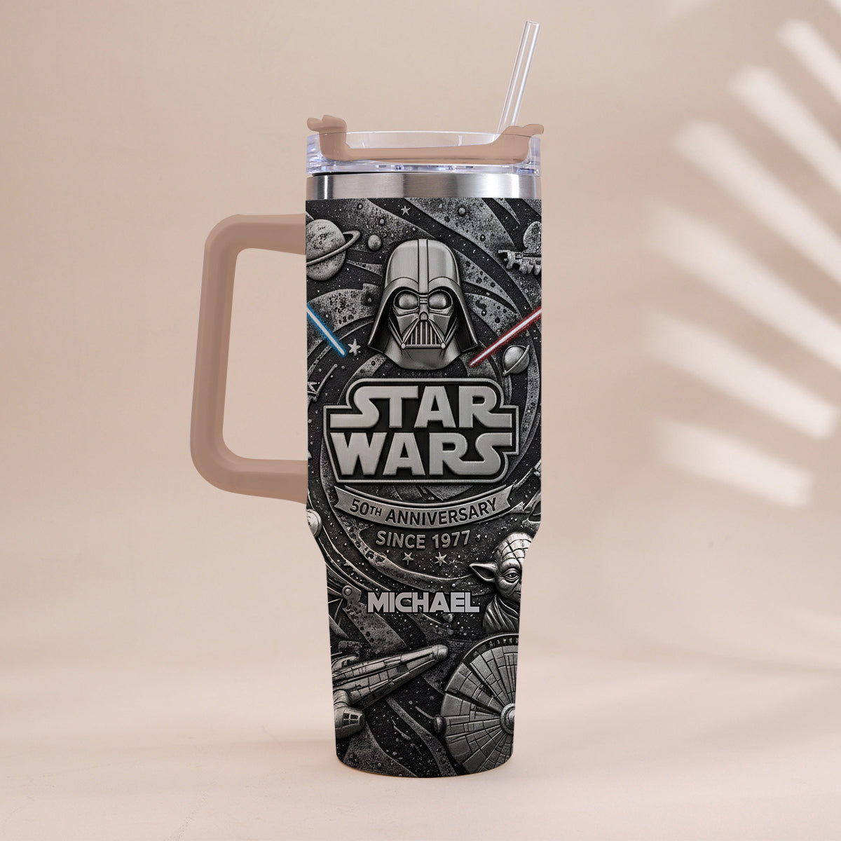 Personalized Star Wars 50th Anniversary Tumbler with Handle Gift Tumbler With Handle GradoCreations