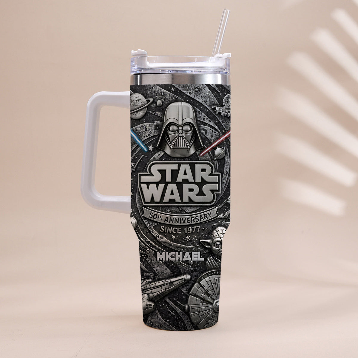 Personalized Star Wars 50th Anniversary Tumbler with Handle Gift Tumbler With Handle GradoCreations