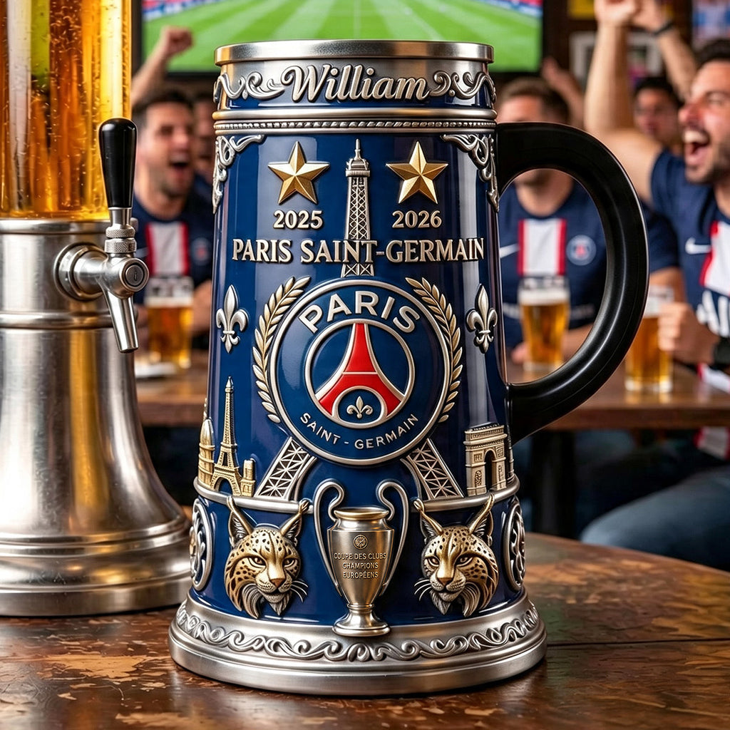 Personalized Paris Football Beer Stein Custom Name Gift for Sports Fans