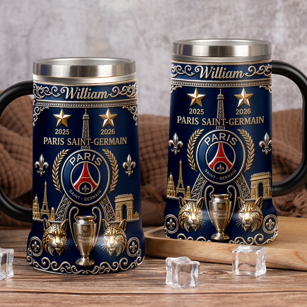 Personalized Paris Football Beer Stein Custom Name Gift for Sports Fans