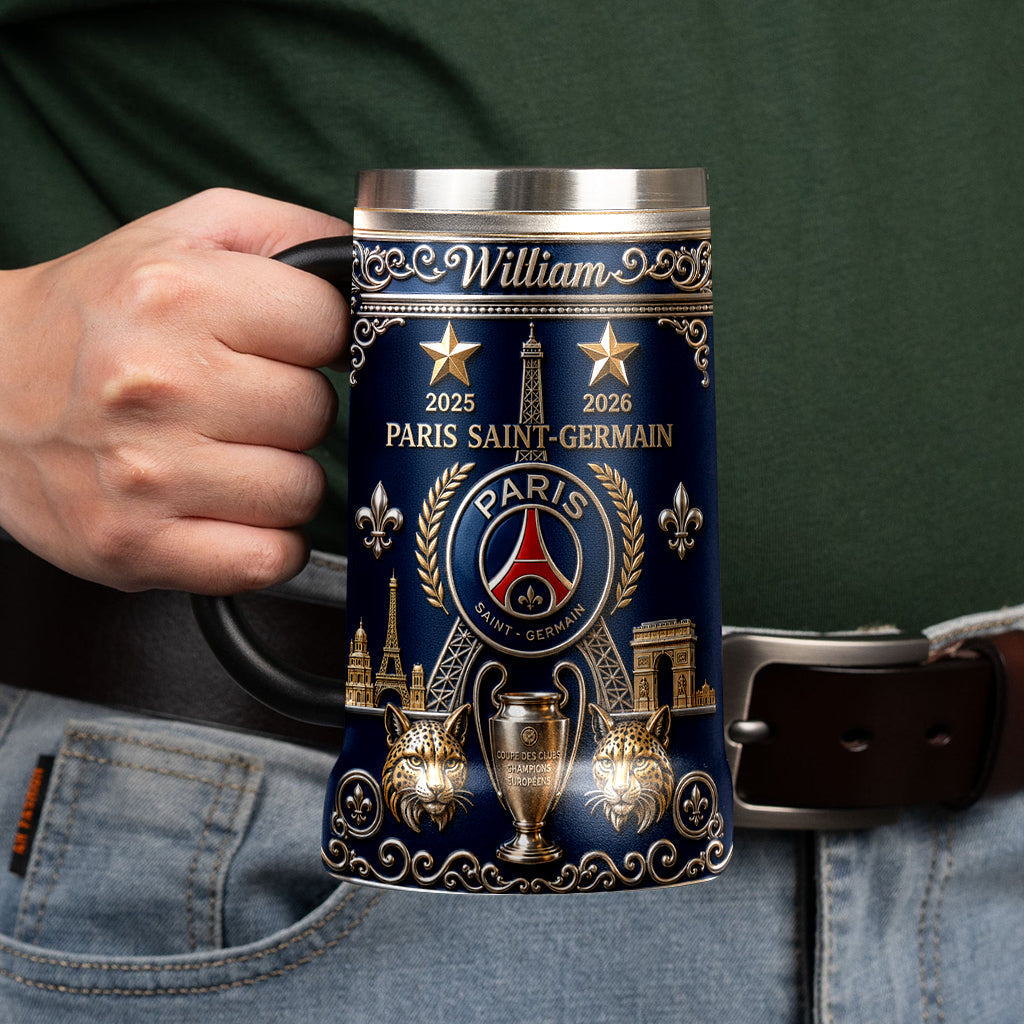 Personalized Paris Football Beer Stein Custom Name Gift for Sports Fans