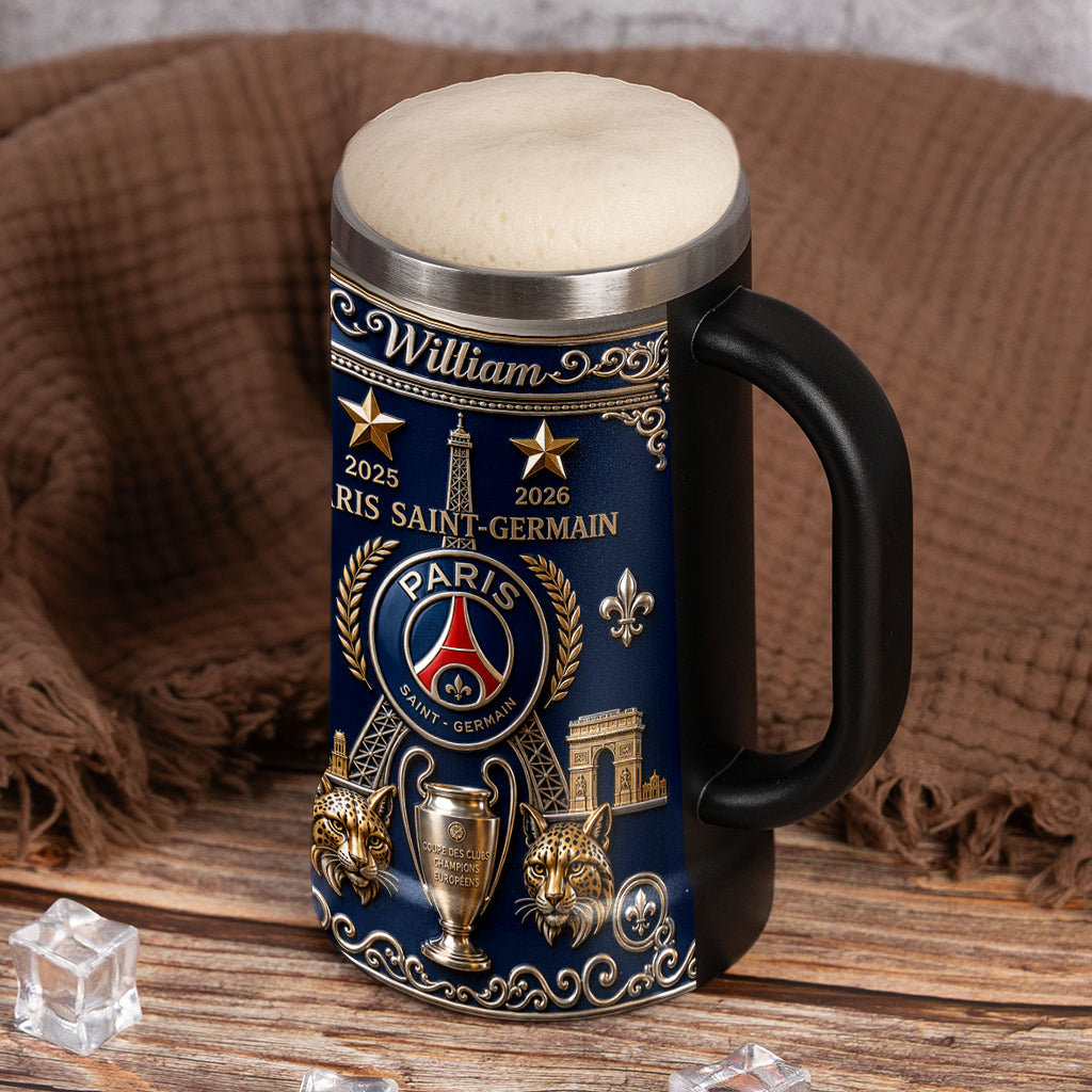 Personalized Paris Football Beer Stein Custom Name Gift for Sports Fans