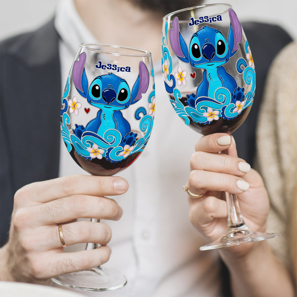 Personalized Cute Blue Monster Wine Glass Gift for Mom - 13.5oz Wine Glass With Long Stem GradoCreations