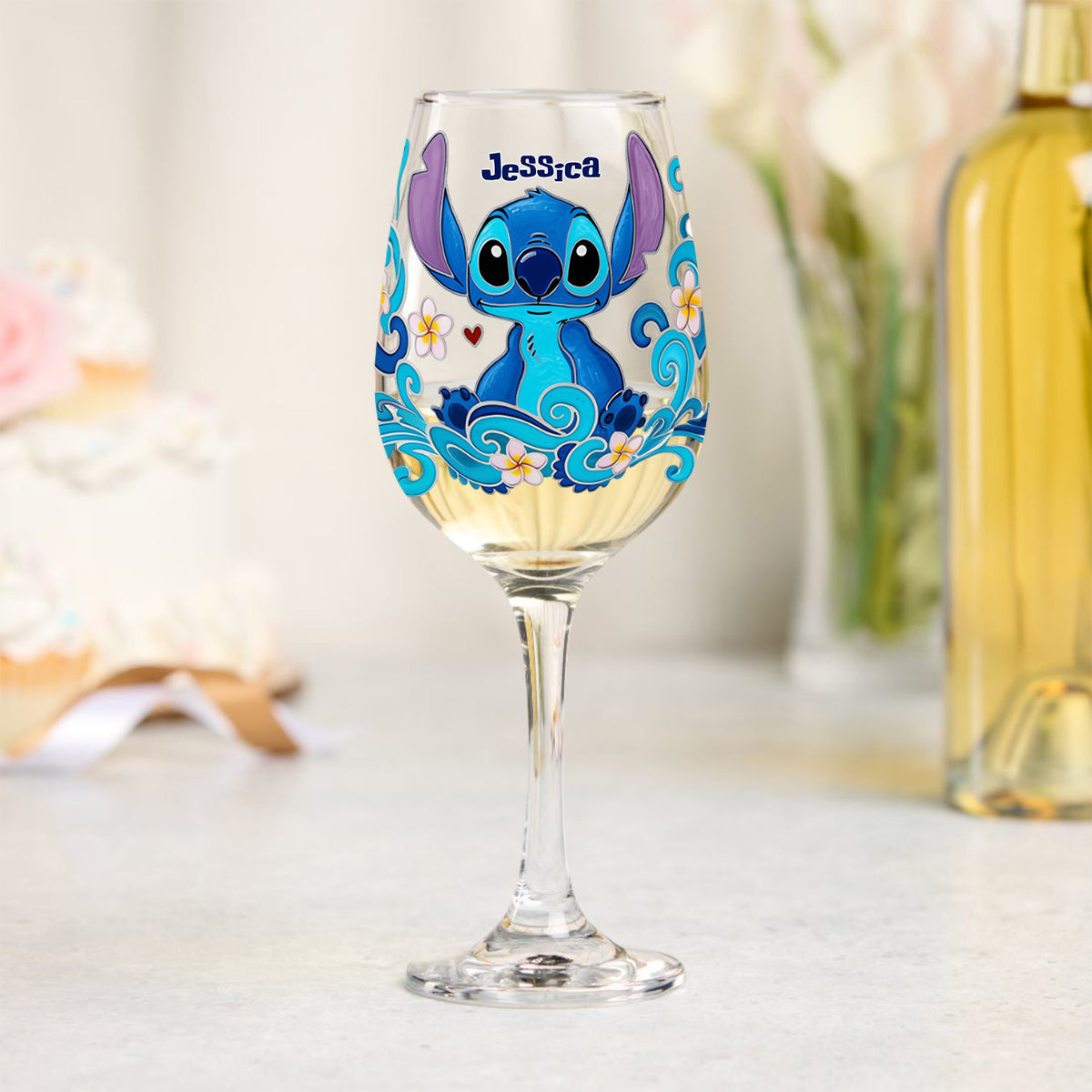 Personalized Cute Blue Monster Wine Glass Gift for Mom - 13.5oz Wine Glass With Long Stem GradoCreations
