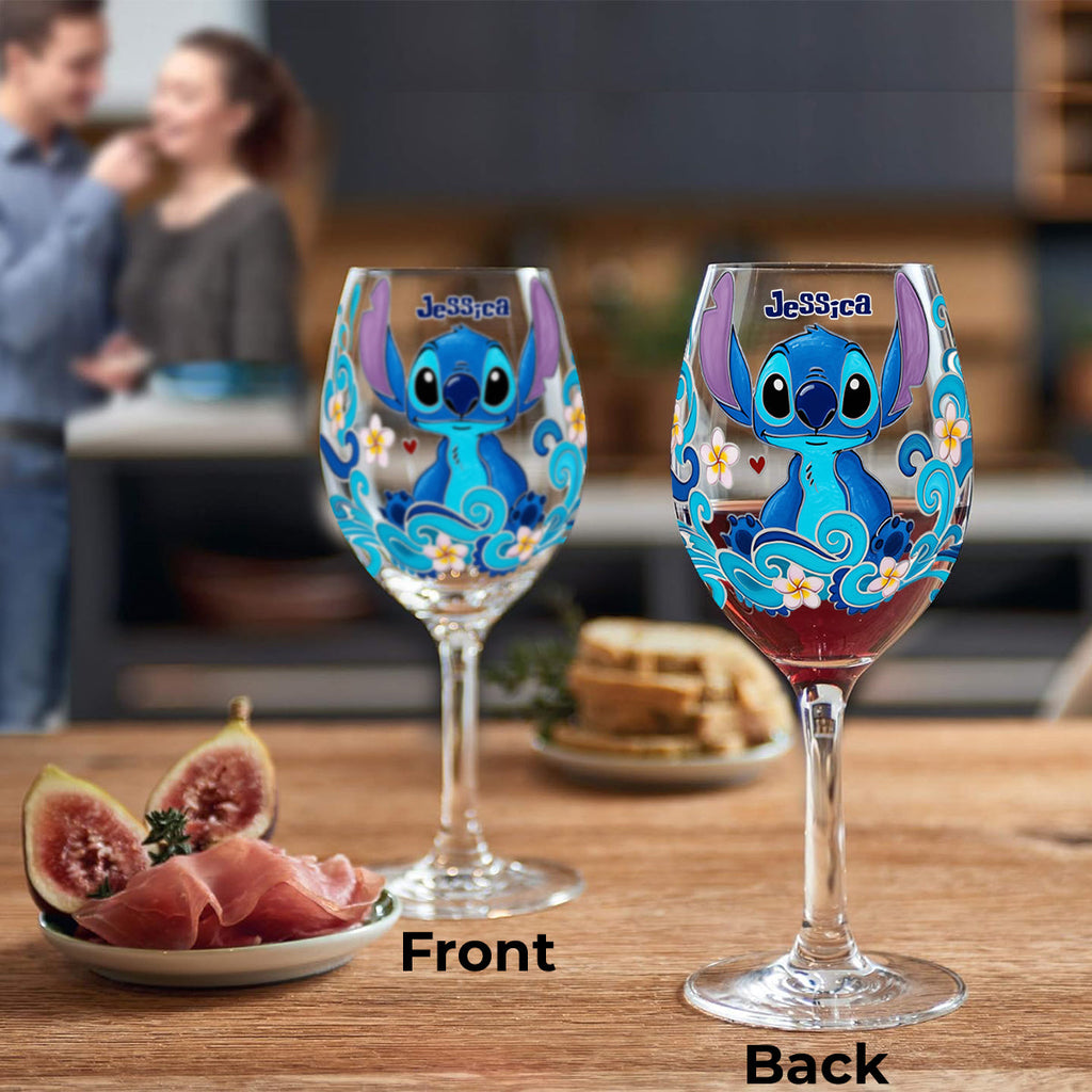 Personalized Cute Blue Monster Wine Glass Gift for Mom - 13.5oz Wine Glass With Long Stem GradoCreations