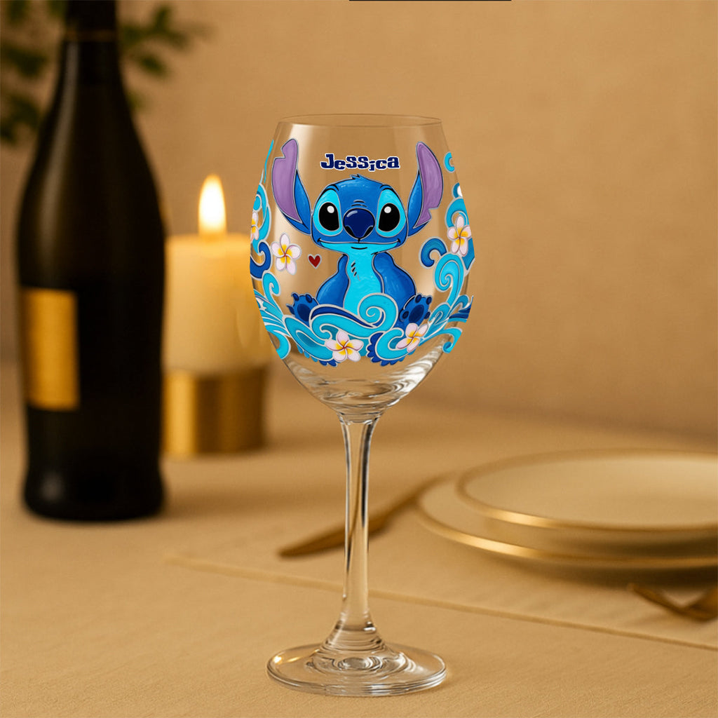Personalized Cute Blue Monster Wine Glass Gift for Mom - 13.5oz Wine Glass With Long Stem GradoCreations