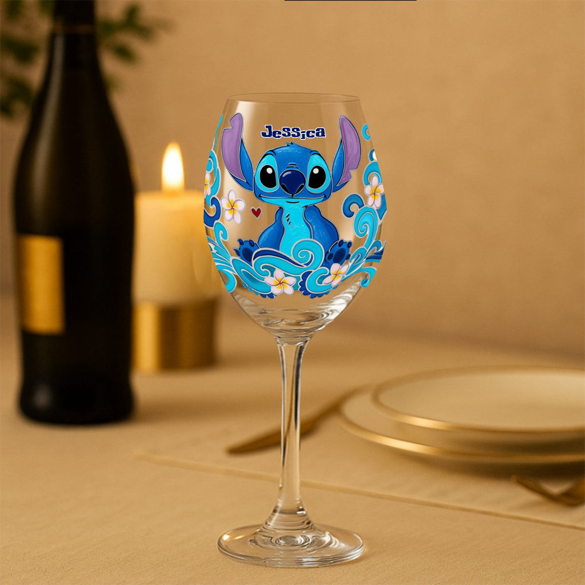 Personalized Cute Blue Monster Wine Glass Gift for Mom - 13.5oz Wine Glass With Long Stem GradoCreations