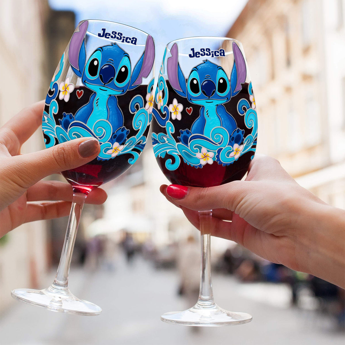Personalized Cute Blue Monster Wine Glass Gift for Mom - 13.5oz Wine Glass With Long Stem GradoCreations