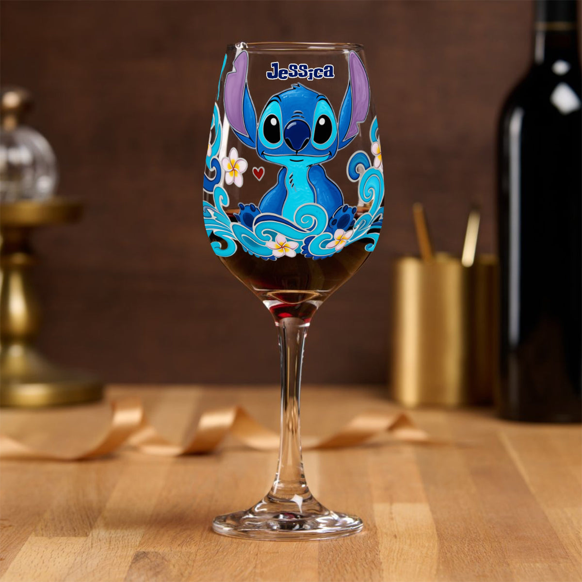 Personalized Cute Blue Monster Wine Glass Gift for Mom - 13.5oz Wine Glass With Long Stem GradoCreations