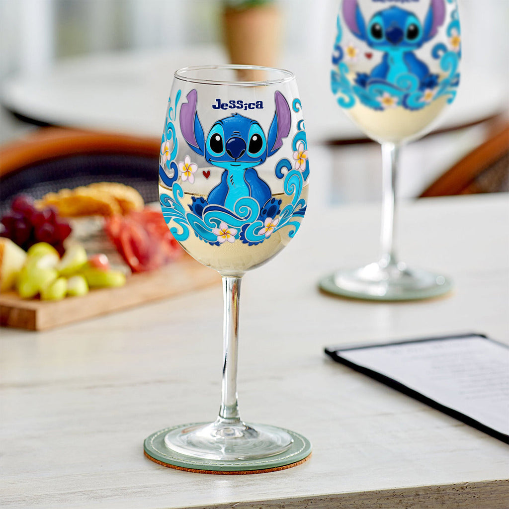 Personalized Cute Blue Monster Wine Glass Gift for Mom - 13.5oz Wine Glass With Long Stem GradoCreations