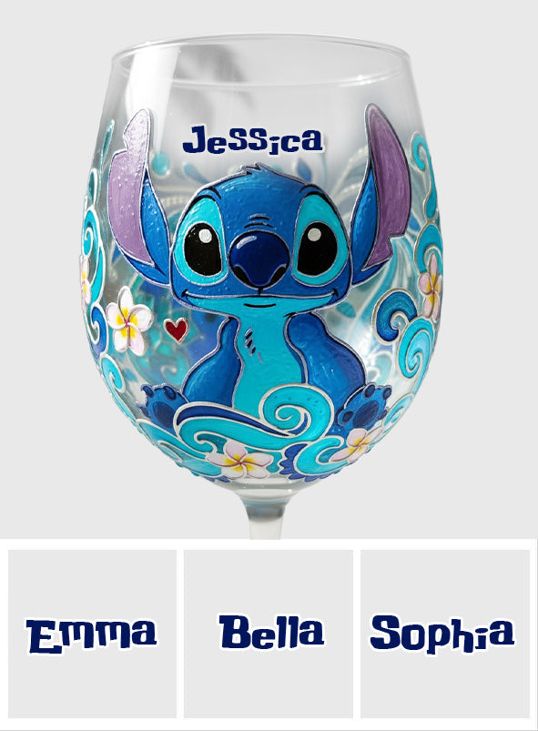 Personalized Cute Blue Monster Wine Glass Gift for Mom - 13.5oz Wine Glass With Long Stem GradoCreations
