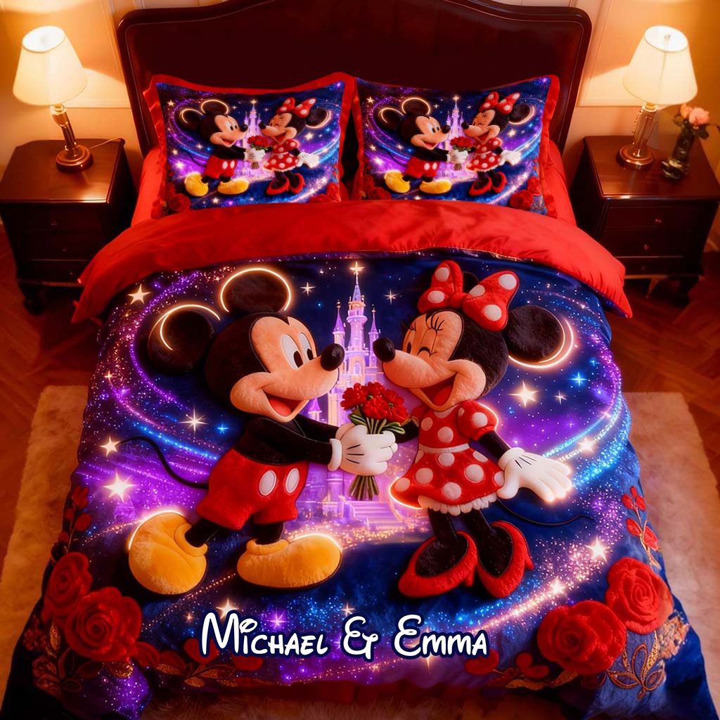 Personalized Mouse Couple Bedding Set Custom Names Gift Bedding Set GradoCreations